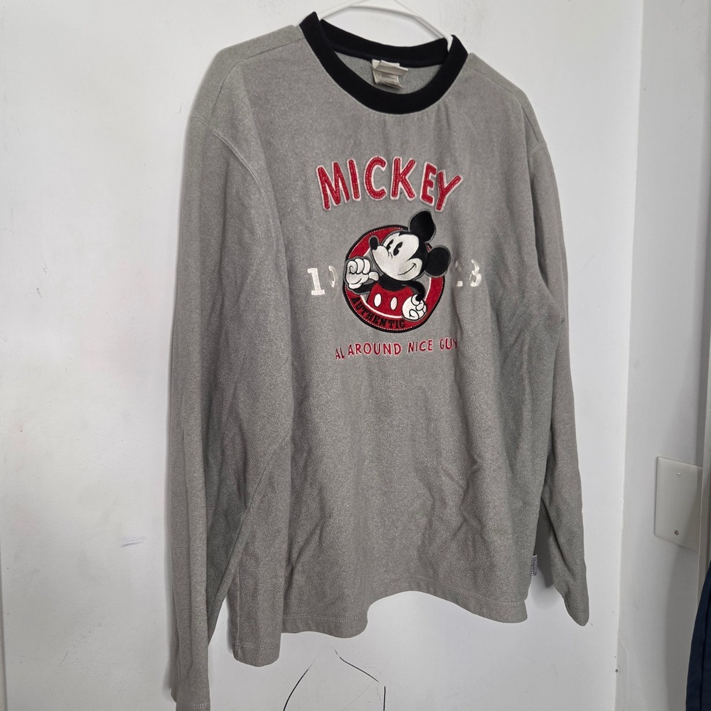 Disney Store Mickey Mouse Fleece Sweatshirt Gray Mens Large Embroidered 1928